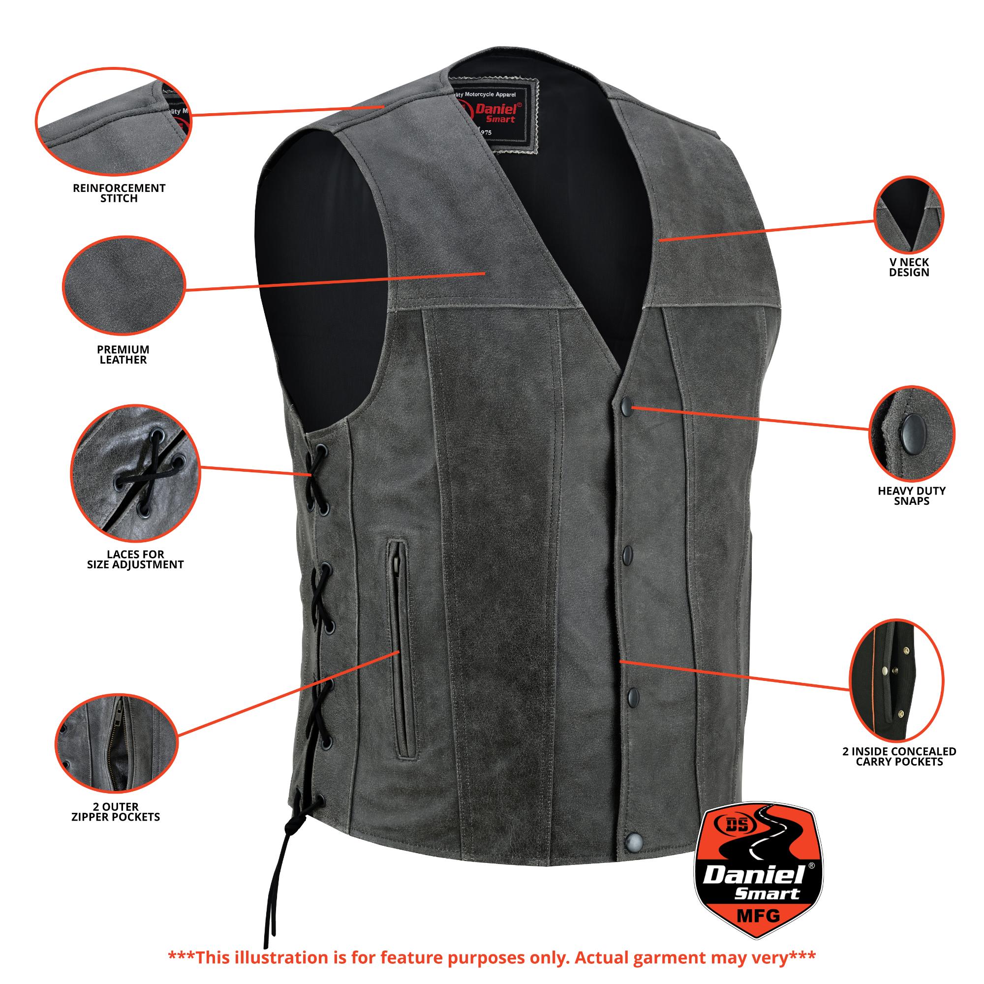 DS105V Men's Gray Single Back Panel Concealed Carry Vest - Image 2