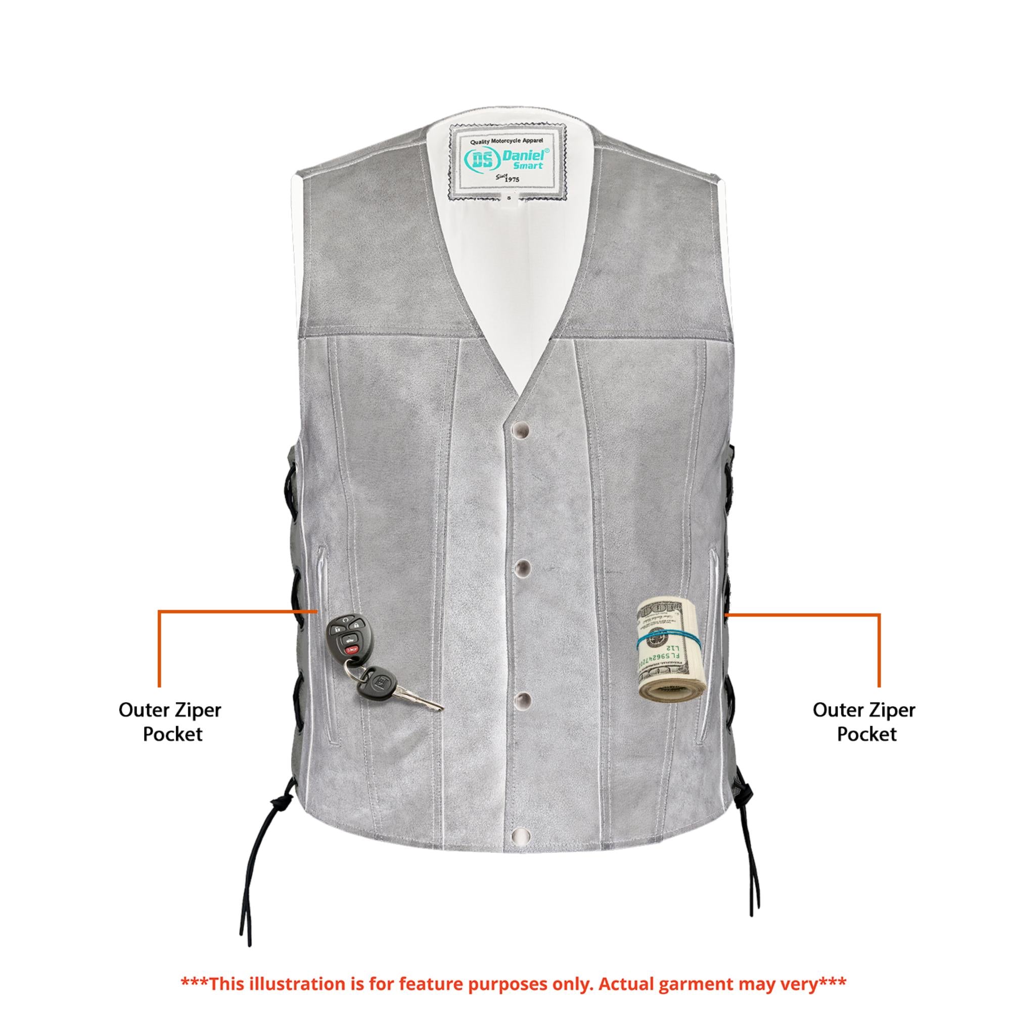 DS105V Men's Gray Single Back Panel Concealed Carry Vest - Image 4
