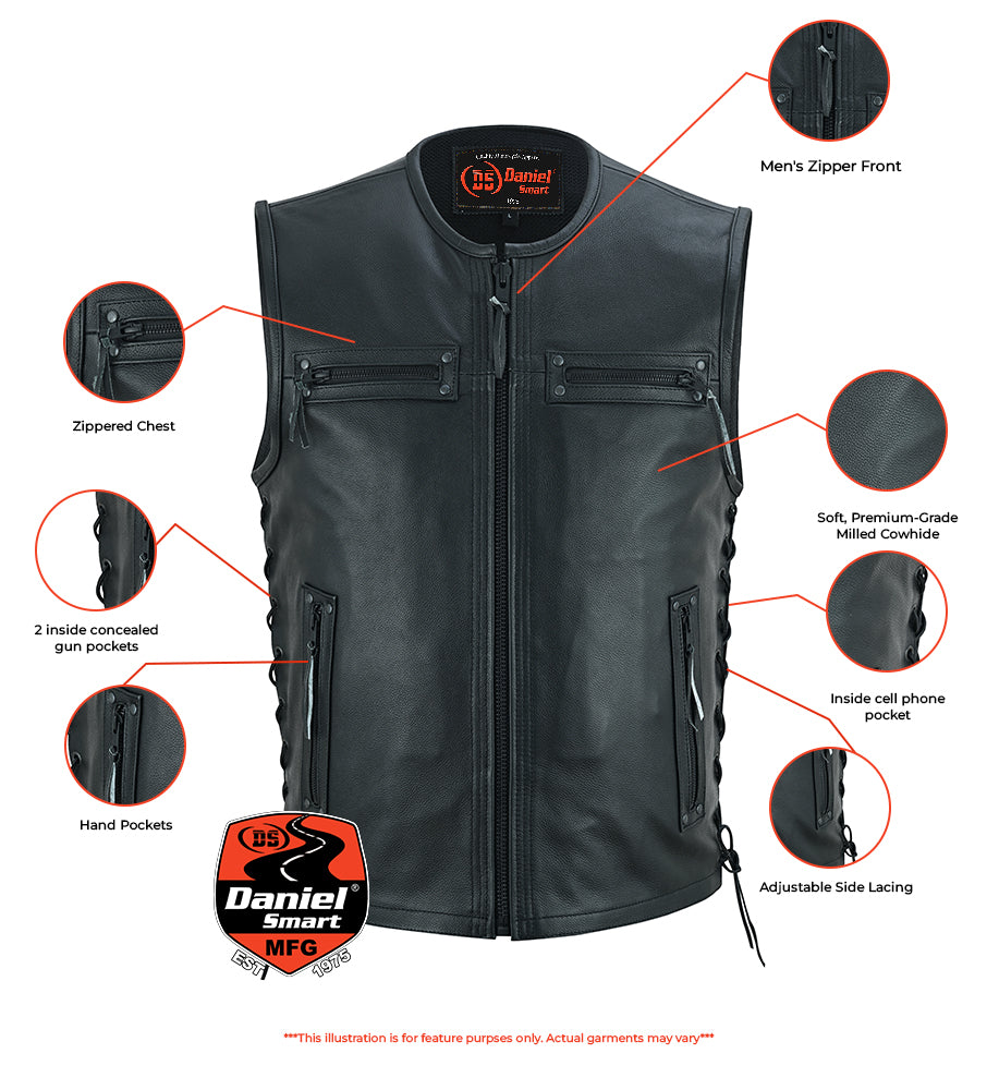DS146 Men's Zipper Front Single Back Panel Concealed Carry Vest - Image 2