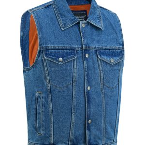 DM970BU Snap Front Denim Vest- Blue