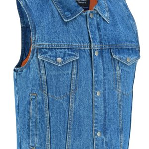 DM979BU Snap/Zipper Front Denim Vest- Blue