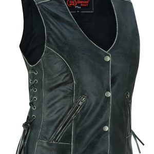 DS285V Women's Gray Vest with Grommet and Lacing Accents
