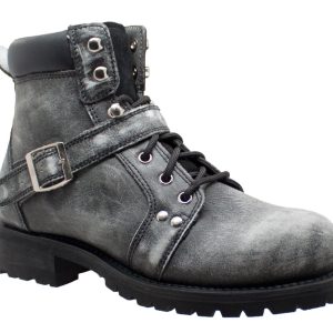 9143SBKM Men's 6" Zipper Lace Stonewashed Leather Boot