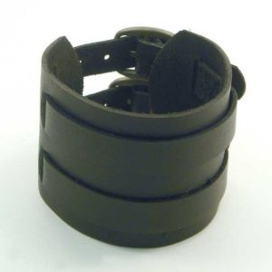 PV3209BLK Black Buckle Leather Cuff Bracelet with Belt Buckle Adj