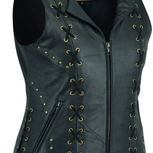 DS233 Women's Zippered Vest with Lacing Details