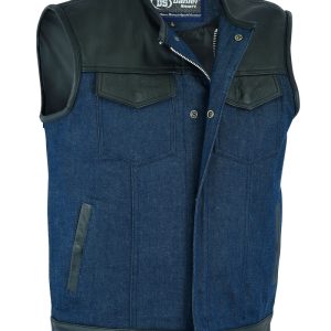 DM933 Men's Leather/Denim Combo Vest (Black/Broken Blue)