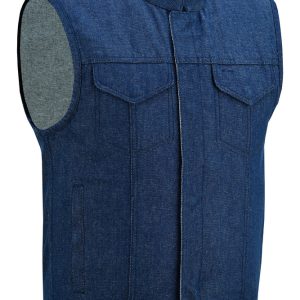 DM976 Men's Blue Rough Rub-Off Raw Finish Denim Vest