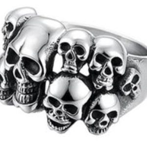 R102 Stainless Steel Multi-Skull Face Biker Ring