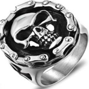 R113 Stainless Steel Biker Chain Skull Face Biker Ring
