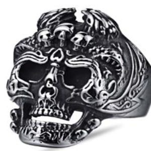 R114 Stainless Steel Skelator Skull Face Biker Ring