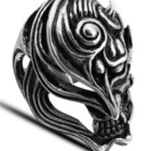R115 Stainless Steel Dragon Fire Skull Biker Ring
