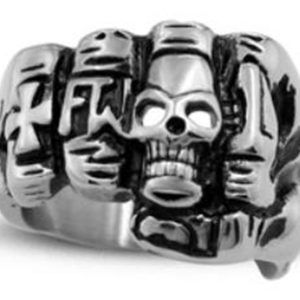 R119 Stainless Steel Fist Face Skull Biker Ring