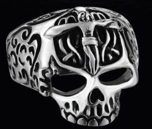 R124 Stainless Steel Jesus Cross Skull Biker Ring
