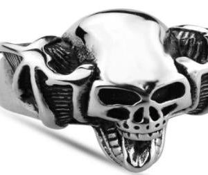R128 Stainless Steel Handle Bar Skull Biker Ring