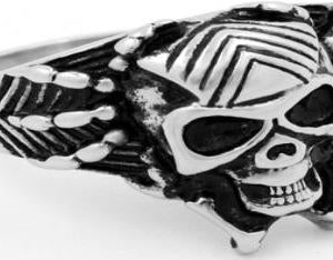 R136 Stainless Steel Web Face Skull Biker Ring