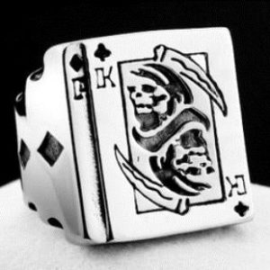 R157 Stainless Steel King of Clubs Skull Biker Ring