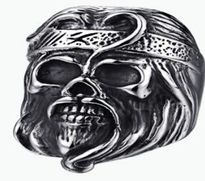R167 Stainless Steel Anarchy Skull Face Biker Ring