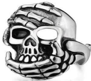 R183 Stainless Steel Hand Held Skull Biker Ring