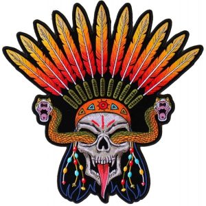 PL6648 Wicked Skull Snakes Feathers Large Back Patch
