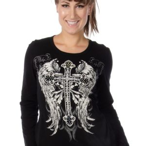 7299 Long Sleeve V-Neck with Cross and Wings