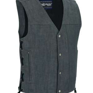 DM918 Men's Rough Rub-Off Raw Finish Broken Gray Denim Vest