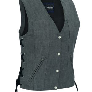 DM919 Women's Rough Rub-Off Raw Finish Broken Gray Denim Vest
