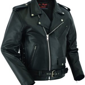 DS711 Economy Motorcycle Classic Biker Leather Jacket - Side Laces