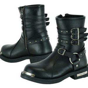 DS9767 Women's 9 Inch Black Triple Buckle Leather Harness Boot