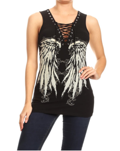 2224 BLACK Oversized Angel Wing Tank Top