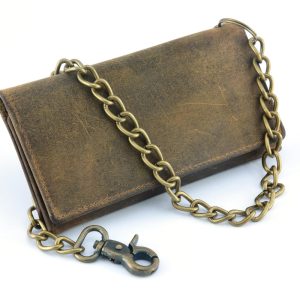 BWC233 Distressed Brown Leather Long Bi-Fold Biker Wallet