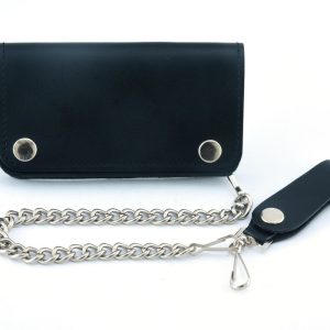 BWC237 Black Leather Long Bi-Fold Biker Chain Wallet