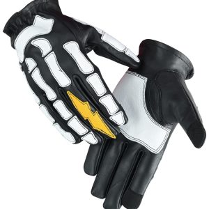 Devil Hands Black White and Yellow Skeleton Bolt Glove
