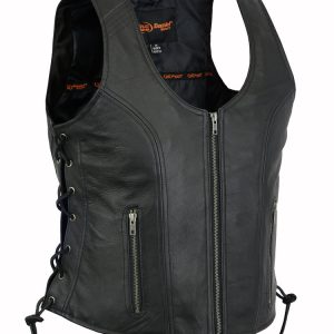 DS245 Women's Stylish Open Neck Side Lace Zipper Front Vest