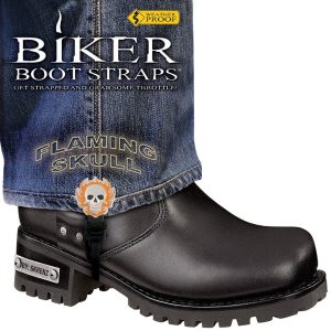 BBS/FS6 Weather Proof- Boot Straps- Flaming Skull- 6 Inch