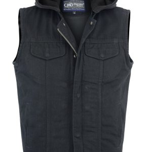 DM982 Men's Black Denim Single Back Panel Concealment Vest w/Rem