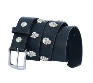 BLT2017 Skull Heads Black Genuine Leather Belt