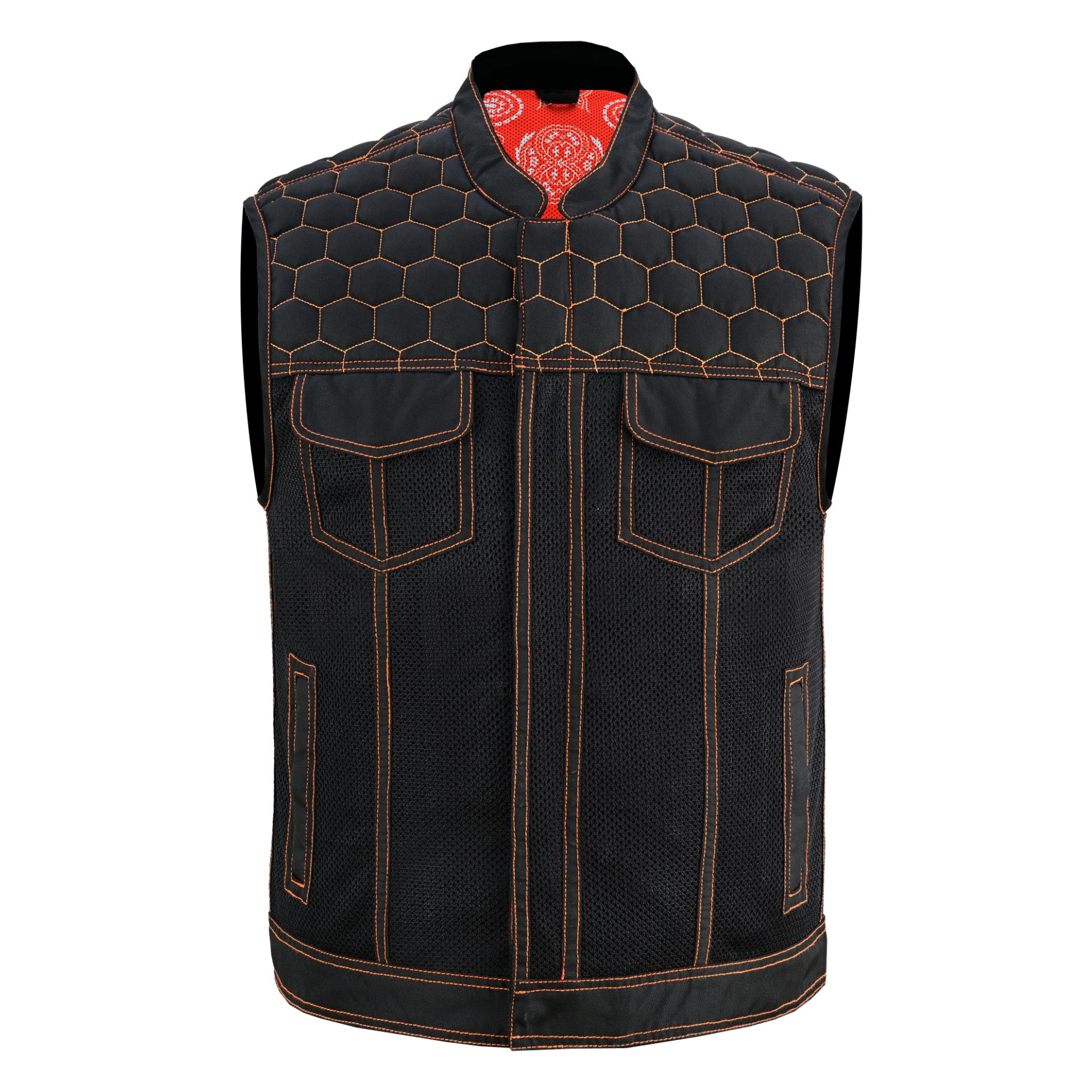 Night Tiger Men’s Black Mesh Textile Vest with Orange Diamond Stitch - Image 3