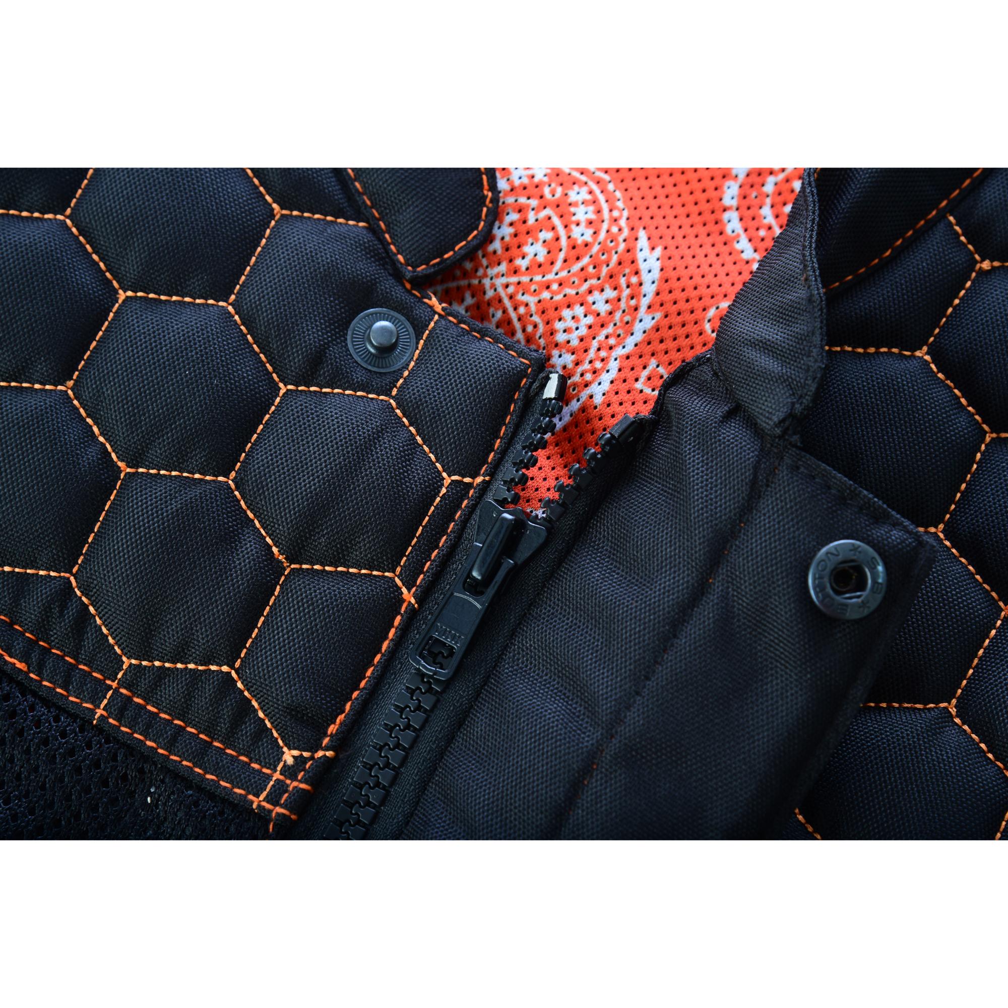 Night Tiger Men’s Black Mesh Textile Vest with Orange Diamond Stitch - Image 12