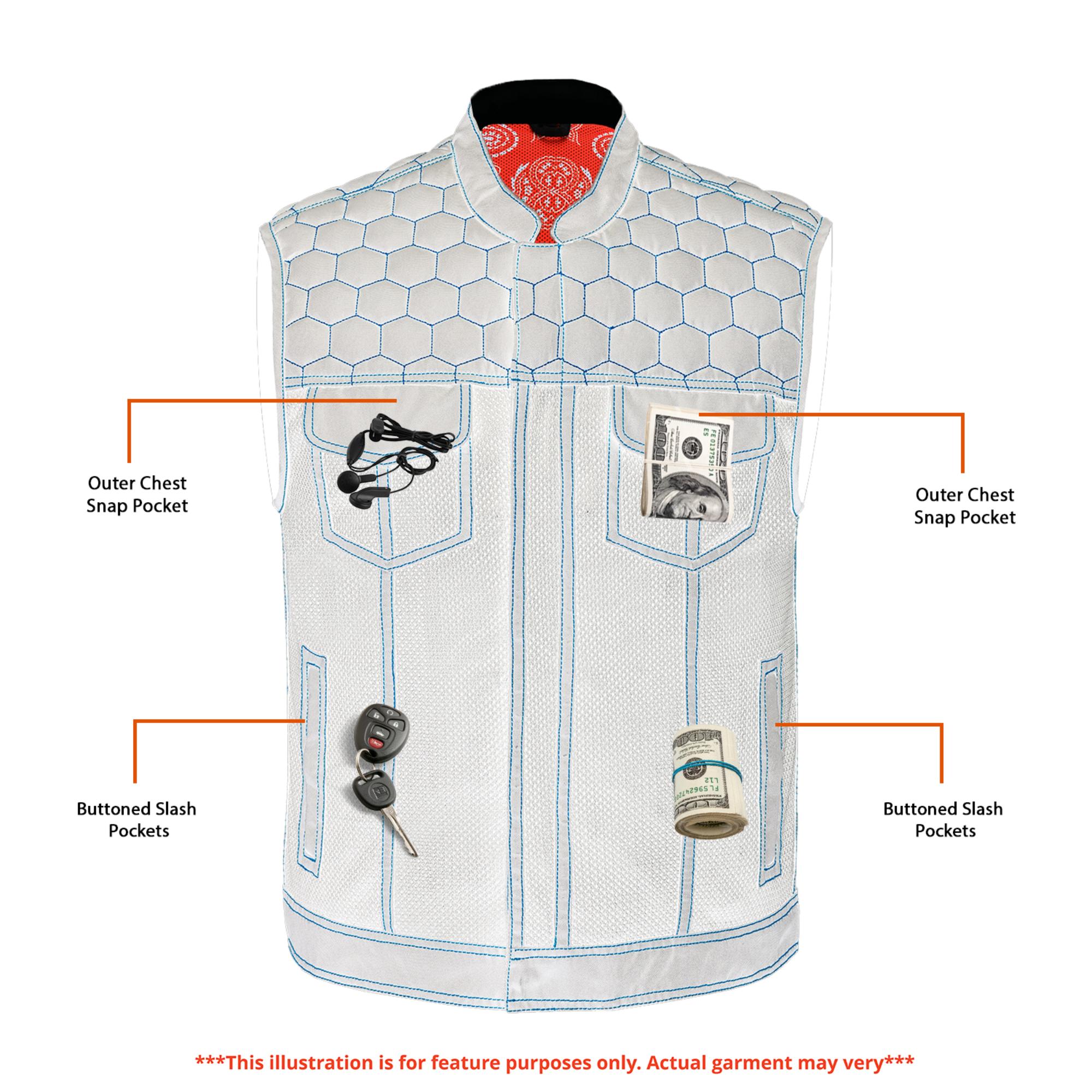 Night Tiger Men’s Black Mesh Textile Vest with Orange Diamond Stitch - Image 4