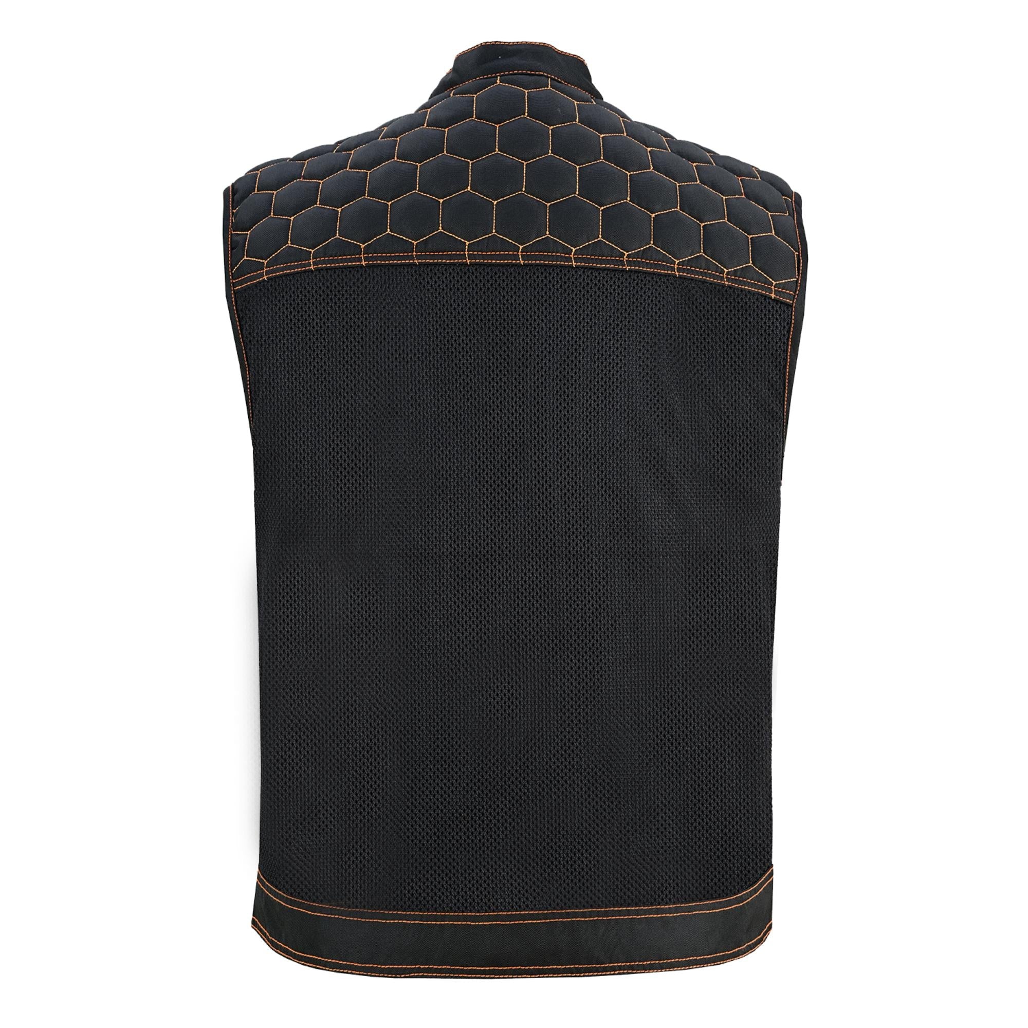 Night Tiger Men’s Black Mesh Textile Vest with Orange Diamond Stitch - Image 6
