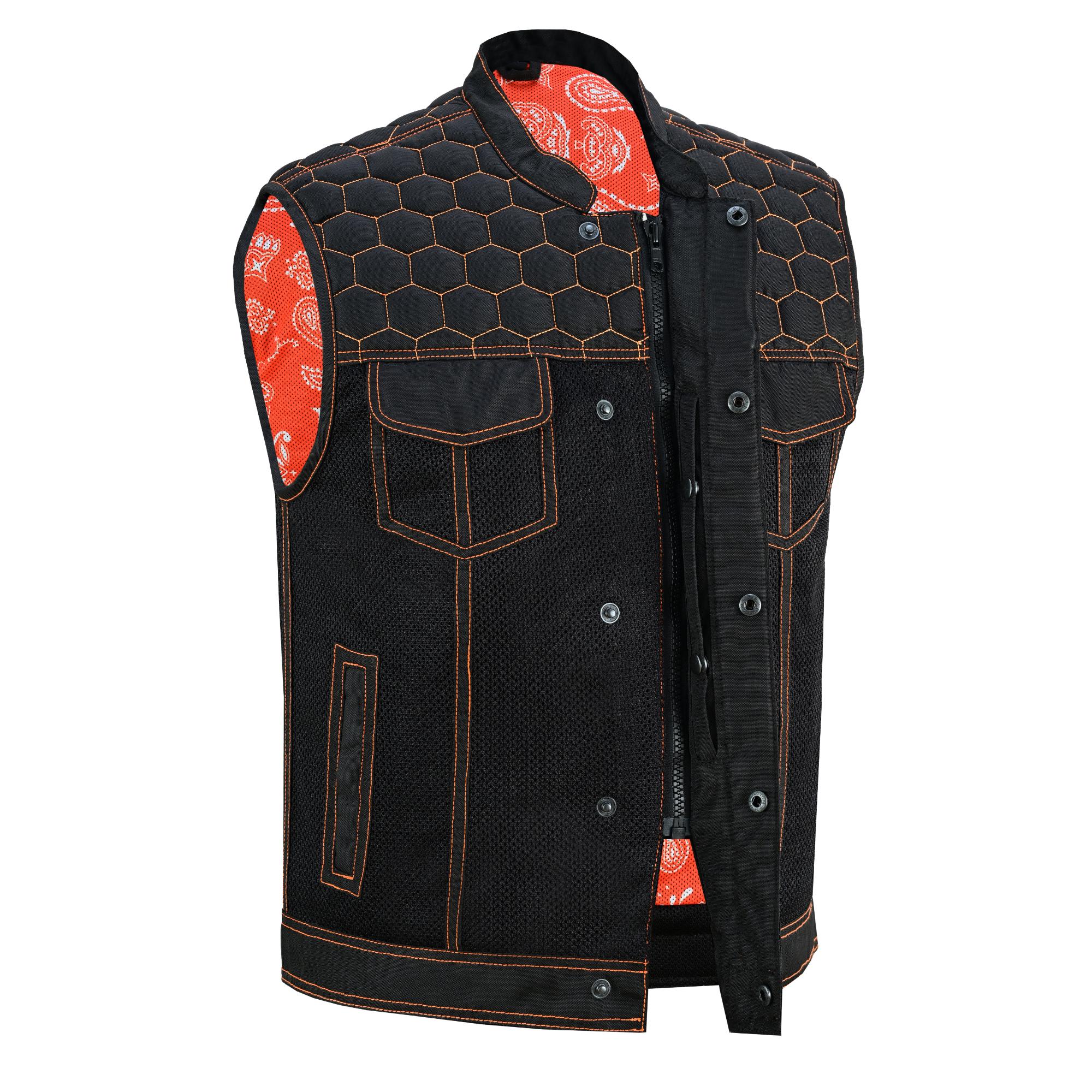 Night Tiger Men’s Black Mesh Textile Vest with Orange Diamond Stitch - Image 5