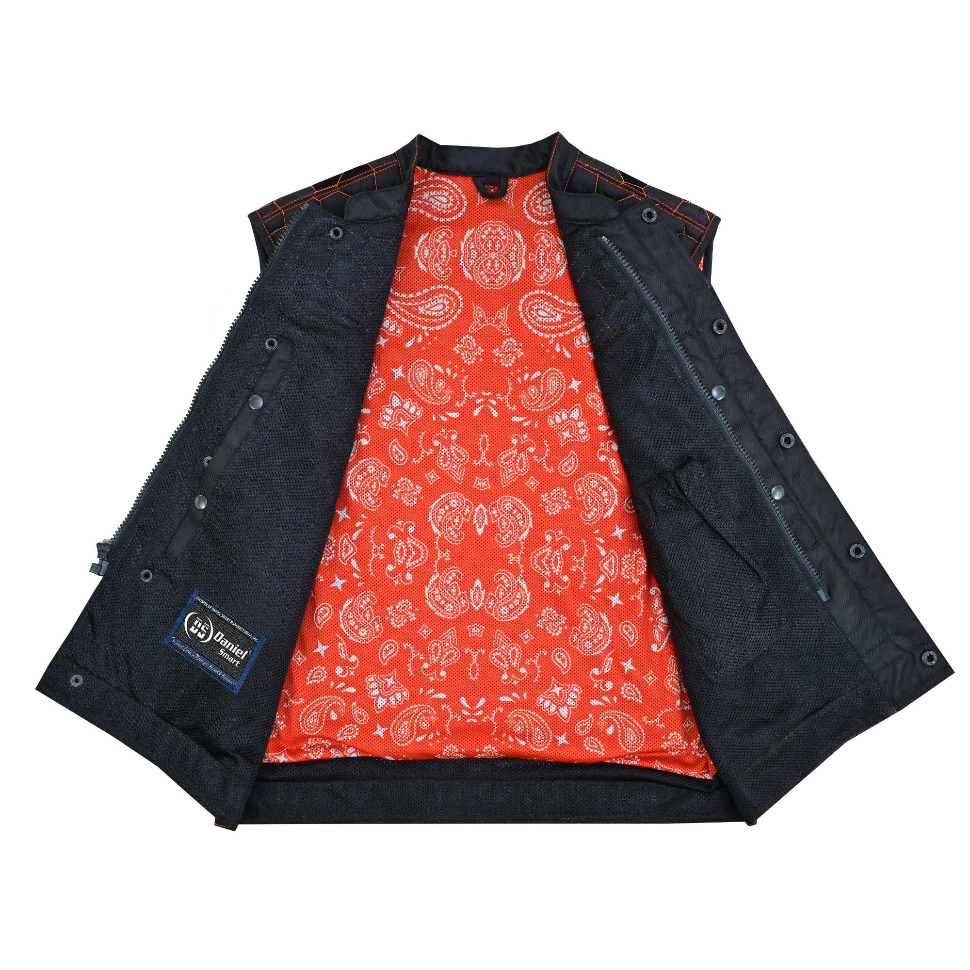 Night Tiger Men’s Black Mesh Textile Vest with Orange Diamond Stitch - Image 8