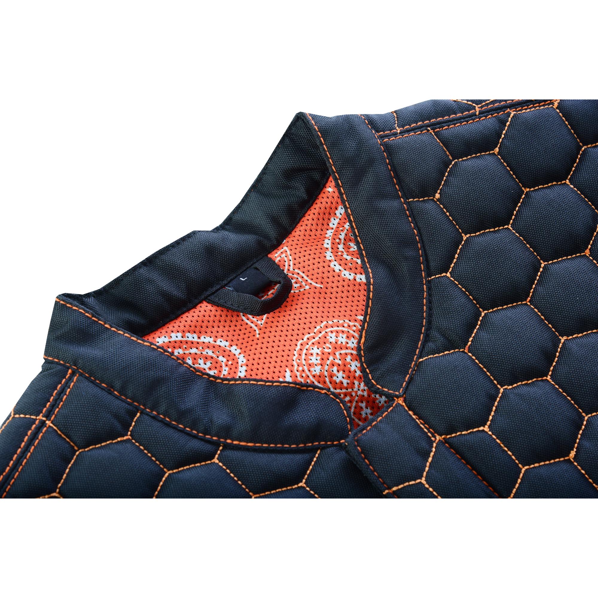 Night Tiger Men’s Black Mesh Textile Vest with Orange Diamond Stitch - Image 10