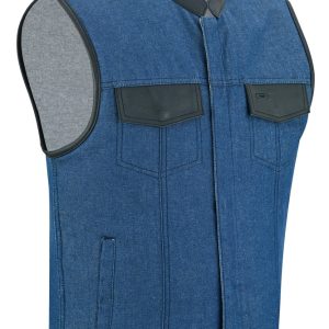 DM961 Men's Broken Blue RoughRub-Off Raw Finish Denim Vest W/Leather