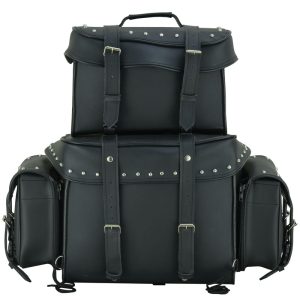 DS350S Leather Black PVC Large 4 Piece Motorcycle Touring Tail Bag wi