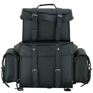 DS350 Leather Black PVC Large Four Piece Motorcycle Touring Tail Bag