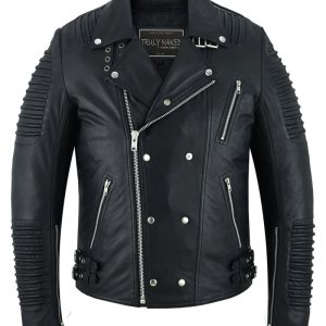 Black Ace Men's Black Fashion Leather Jacket with Ribbed Accents