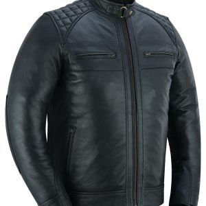 Men's Faux Leather Jacket With Snap Button Collar