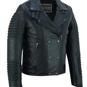 Shadow Queen Women's Black Fashion Leather Jacket with Ribbed Accents